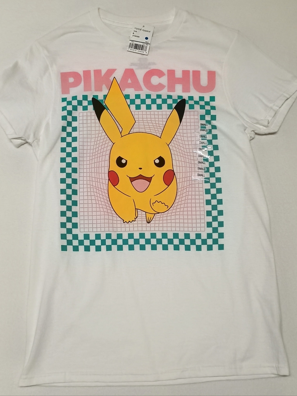 Hybrid Apparel White Womens  Graphic Tee with Yellow Pikachu and Pink Logo